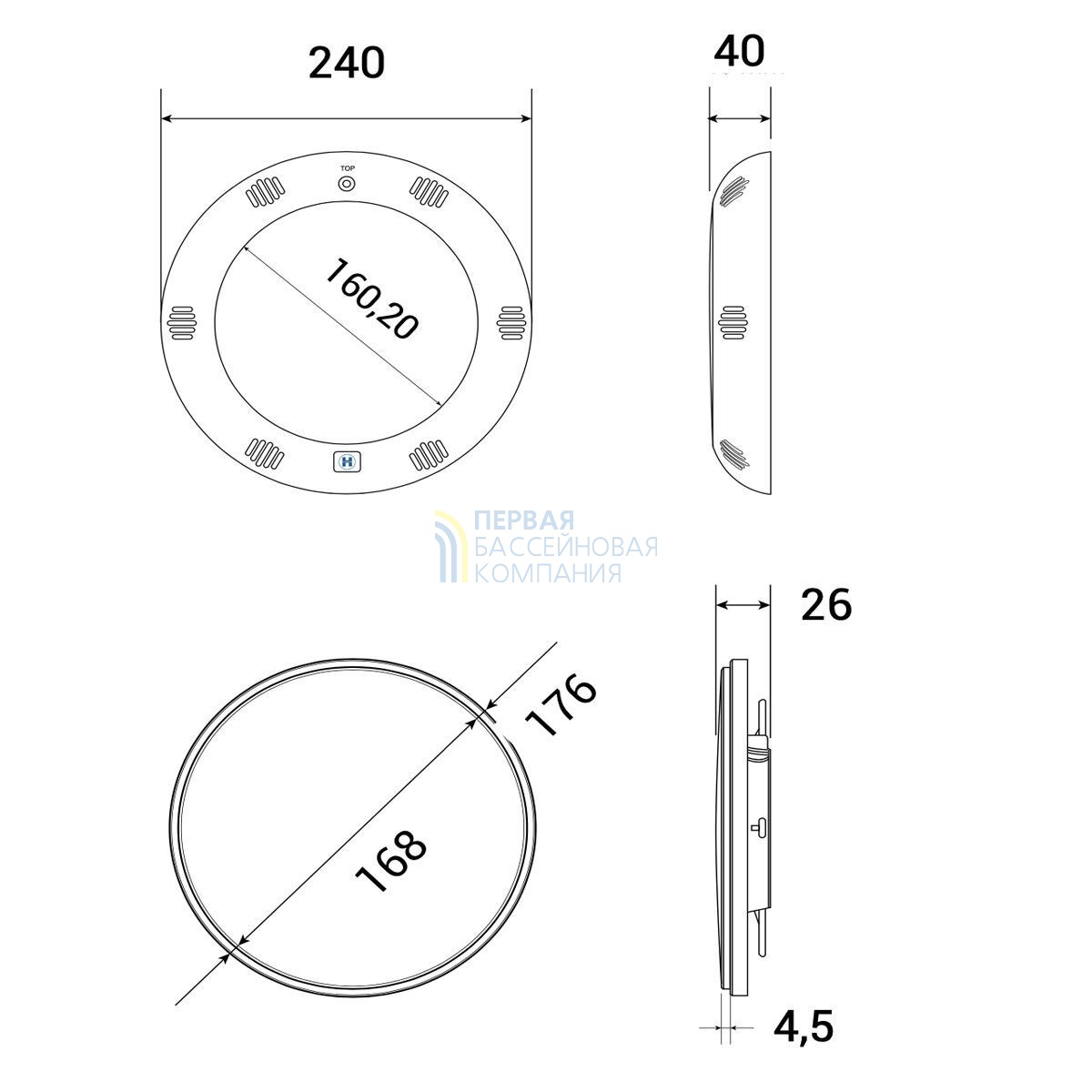 Лицевая рамка для Hayward LED ColorLogic FLAT, light grey